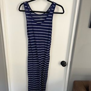 Blue and white stripe stretch maxi dress